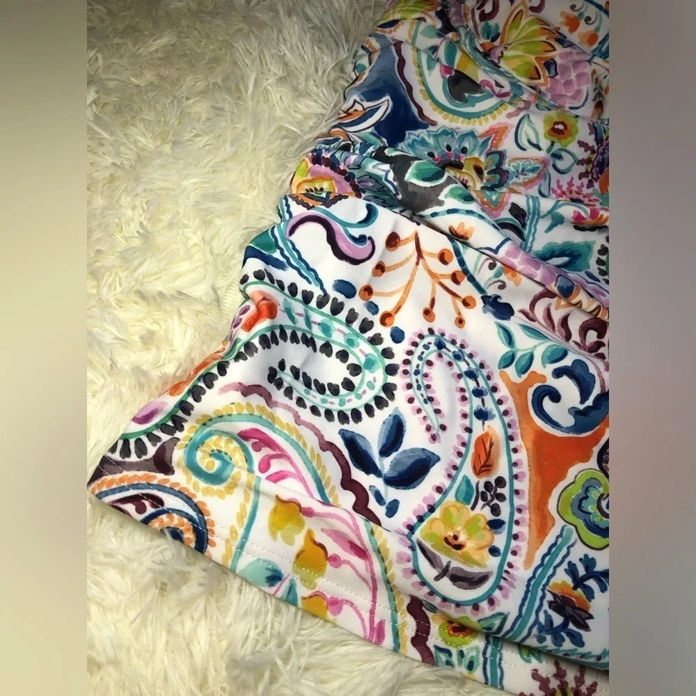 VENUS Blue and Orange Ruched Fitted Floral geometric Bikini tankini size 12 NWT